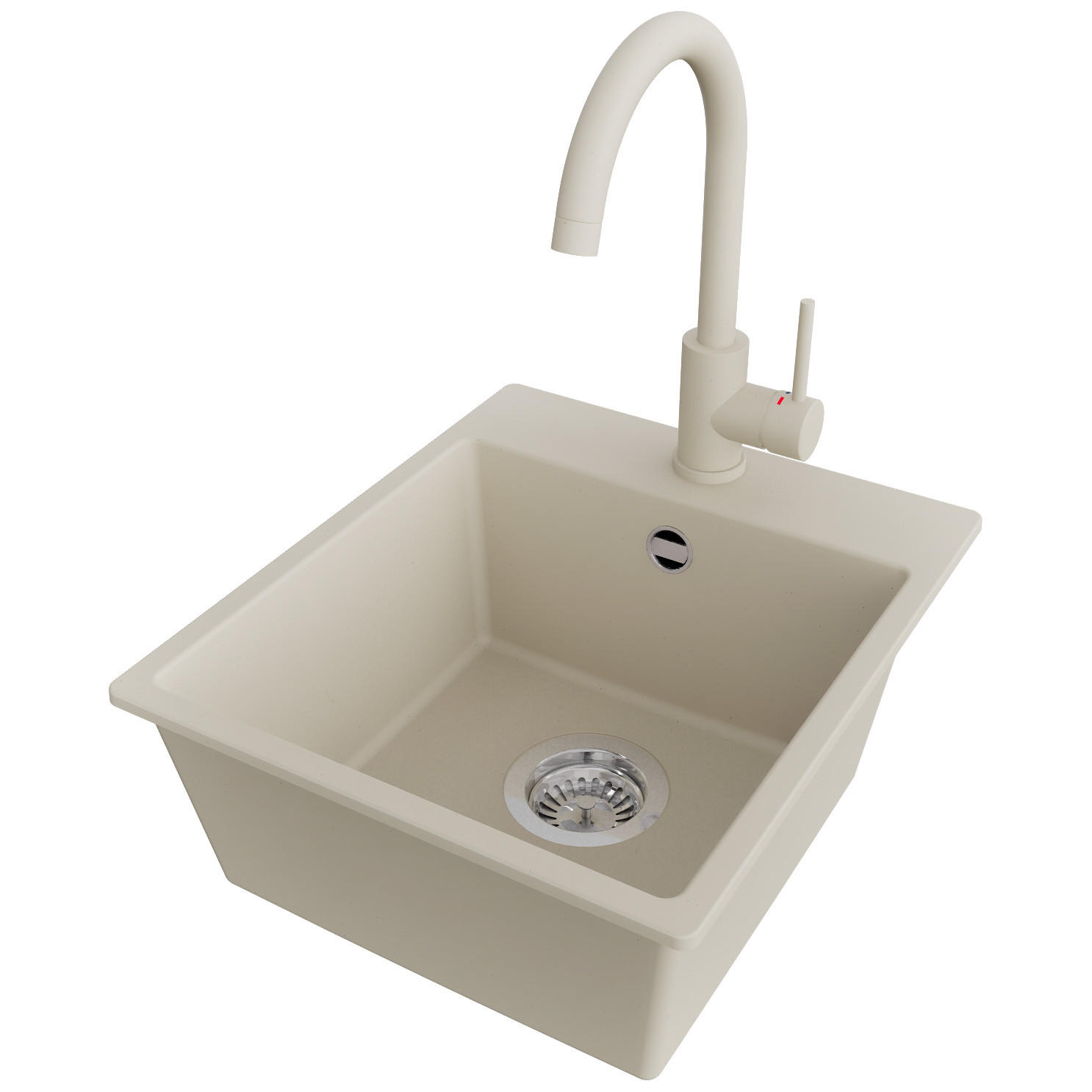 GRANITSPÜLE Riga Easy, 2-er set Beige 38/44 cm 1 Becken + Küchenarmatur 32/20 cm + Ablauf-Set ab 40er Unterschrank - Chromfarben/Beige, Kunststoff (38/19/44cm) - Primagran