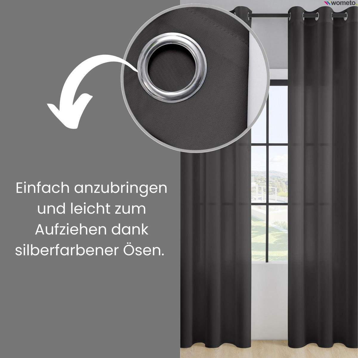 VORHANG 2er Set Blickdicht dunkelgrau 140/245 cm mit Ösen - Dunkelgrau, Textil (140/245cm) - wometo