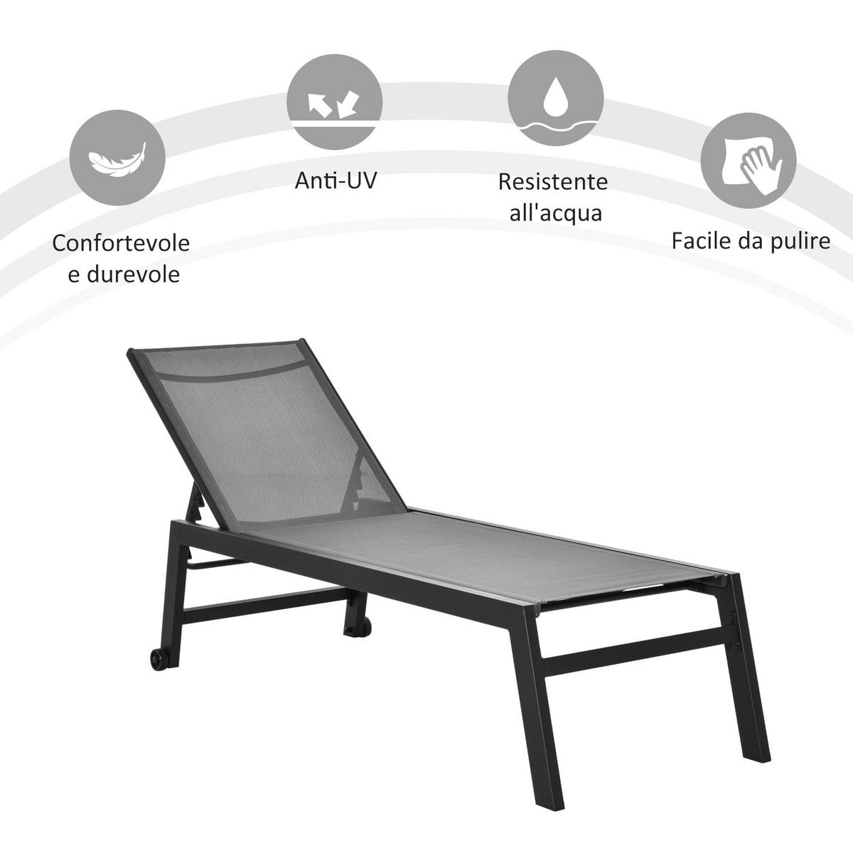 SONNENLIEGE Grau und Schwarz,165*69*62 cm - Grau, Metall (65/102/169cm) - Vallsero