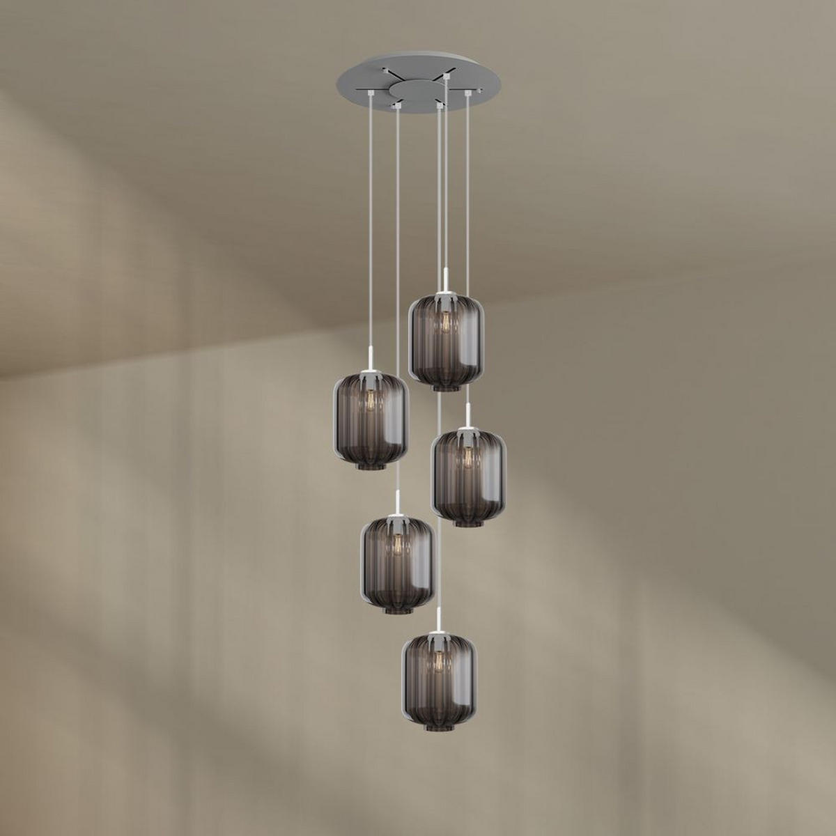 GALERIELEUCHTE Velo 5-flammig Rauch Ø 25cm - Anthrazit/Weiß, Glas (25/25/27cm) - s.luce