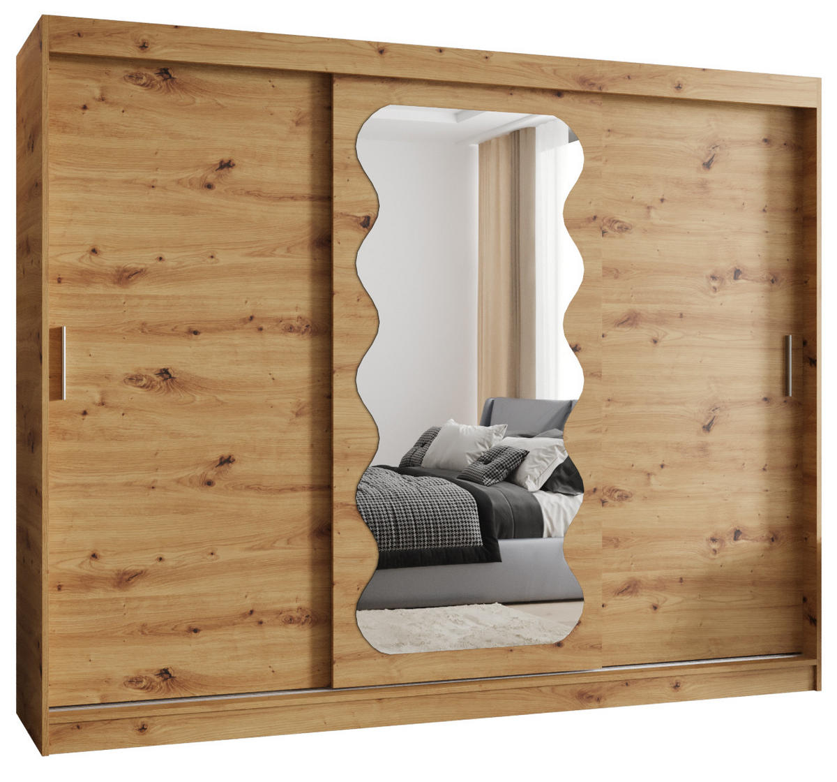 SCHWEBETÜRENSCHRANK 200/250/62 3-türig - Silberfarben/Eiche Artisan, Holz (250/200/62cm) - MÖBEL KRYSPOL