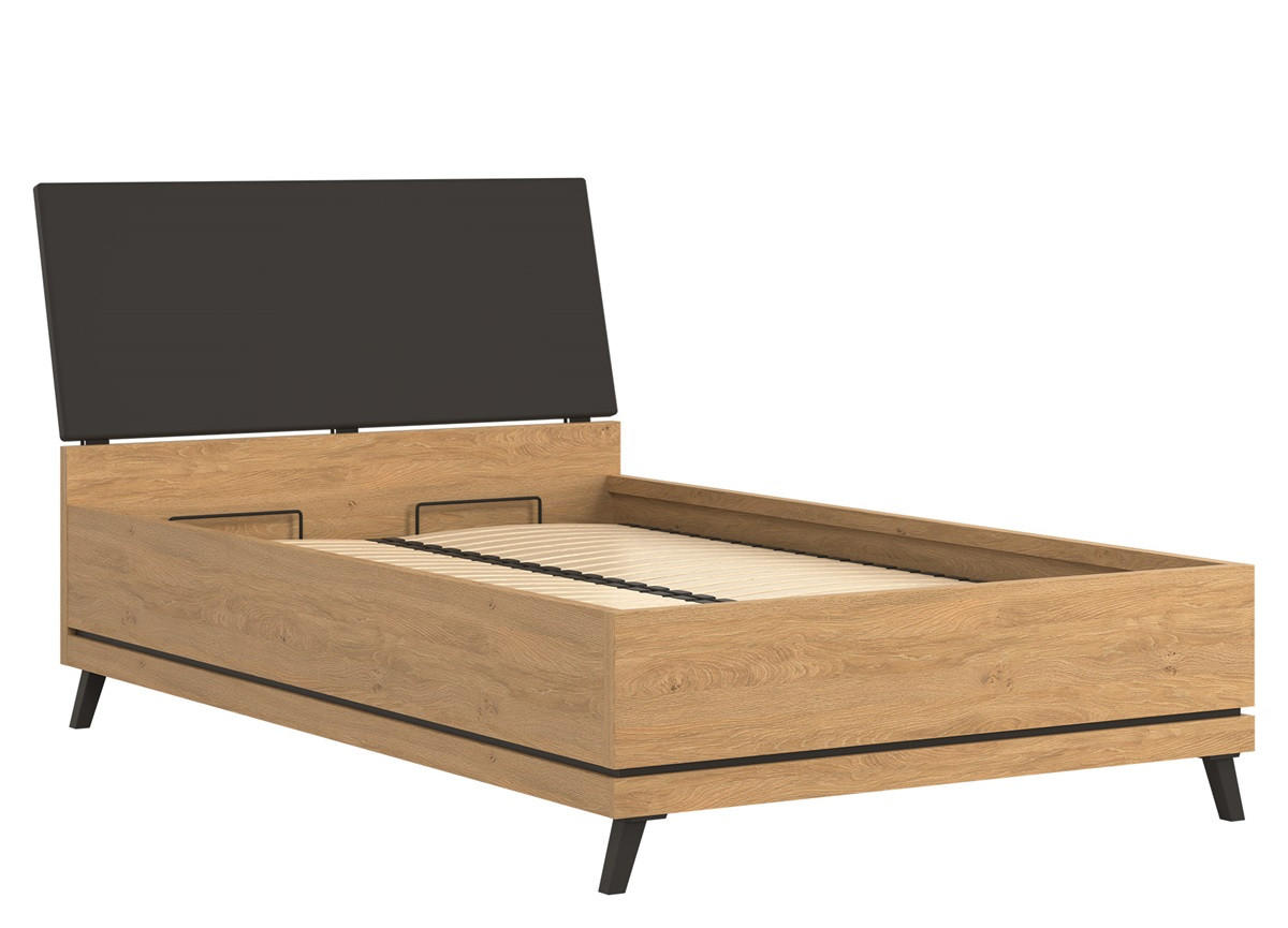 JUGENDZIMMER Art Set B mit Bett 120 x 200 - Steineiche / Schwarz - Eichefarben/Schwarz, Holzwerkstoff (128/106/220cm) - QMM TraumMöbel
