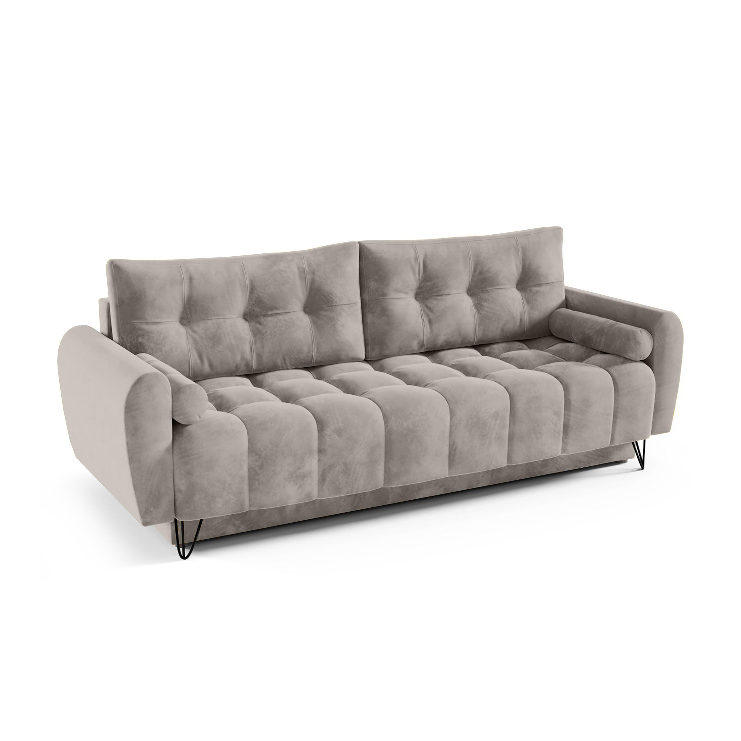 SCHLAFSOFA Malaga 3-Sitzer, Dunkelbeige - Beige/Schwarz, Textil (223/93/100cm) - Beautysofa