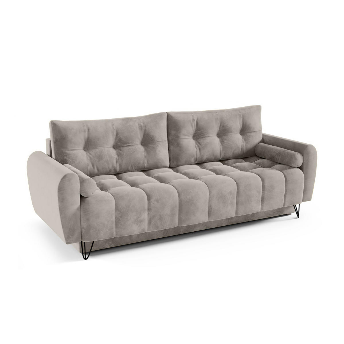 SCHLAFSOFA Malaga 3-Sitzer, Dunkelbeige - Beige/Schwarz, Textil (223/93/100cm) - Beautysofa