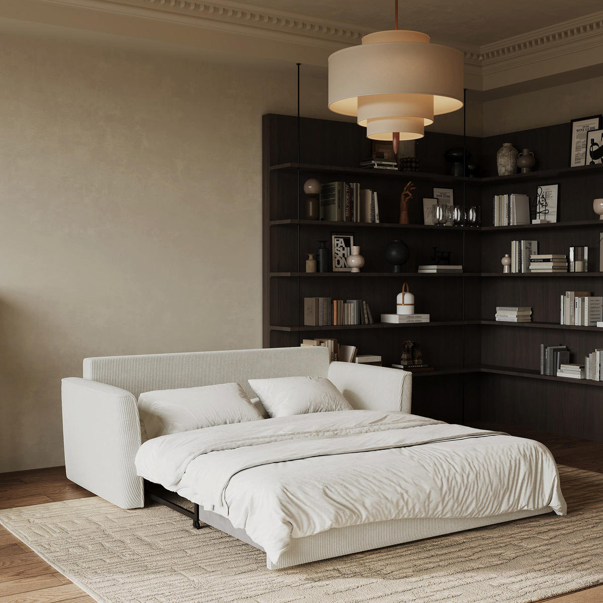 SCHLAFSOFA GERADE Gerippter Samt Creme 180cm - Creme, Textil (180/97/93.5cm) - Sia Home