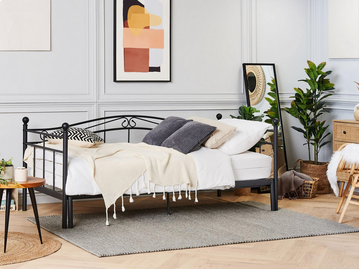AUSZIEHBETT 90x200 cm Schwarz Tulle - Schwarz, Metall (90/200cm) - Beliani