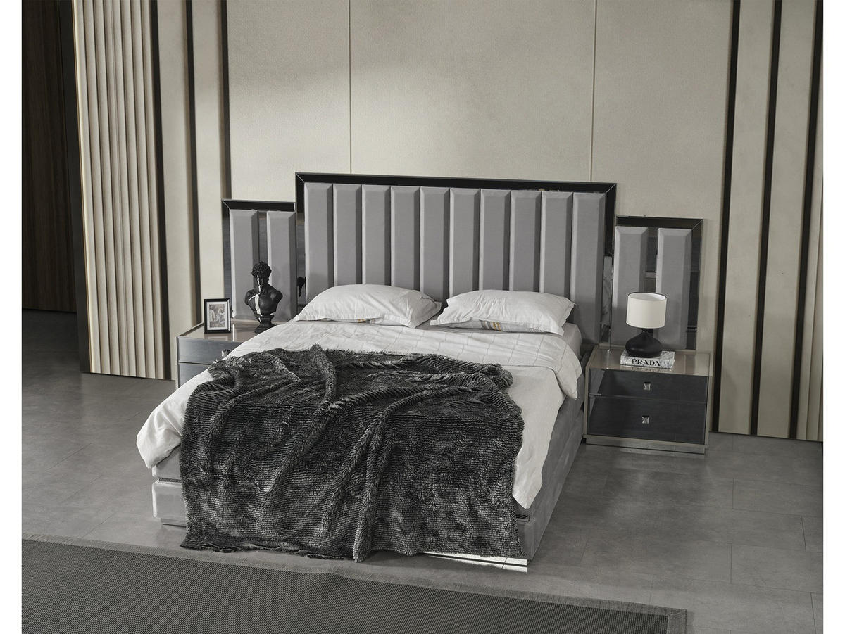 BETTANLAGE Vionera Typ-2 Bett mit Kopfteil 2 Nachttischen und Kommode - Beige, Holzwerkstoff (160/200cm)