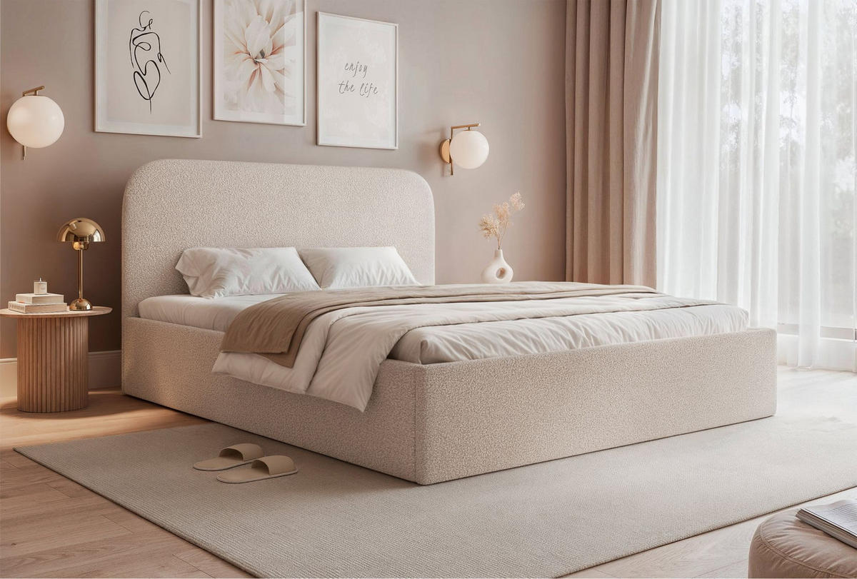 POLSTERBETT Sonvivo Greige Bouclé 140x200 cm - Taupe, Kunststoff/Textil (140/200cm) - Selsey