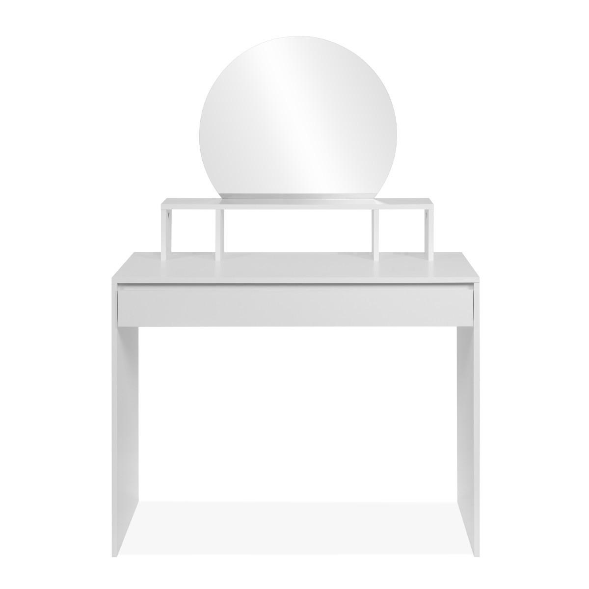FRISIERTISCH mit 1 abgerundetem Spiegel 3 oberen Fächern und 1 großer Schublade 100/40/140 cm - Weiß, Holzwerkstoff (40/140/100cm) - Calicosy
