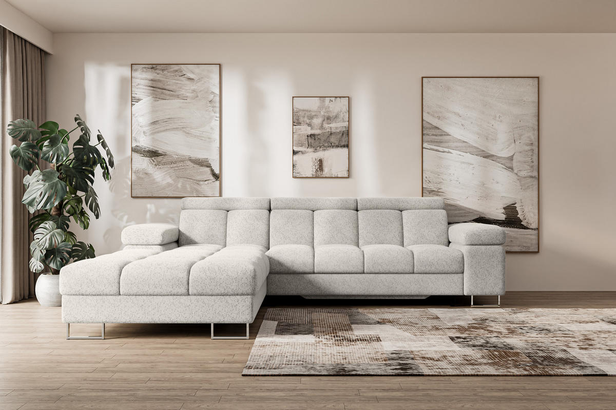 ECKSOFA mit Schlaffunktion Ottomane Links COMA L 271x203x79 Hellgrau Tissu - Hellgrau, Holzwerkstoff/Textil (271/203cm) - ALTDECOR