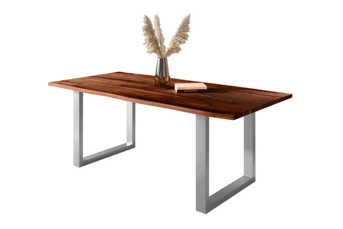 ESSTISCH POLLY - Silberfarben/Braun, Holz (100/200/77cm) - SAM