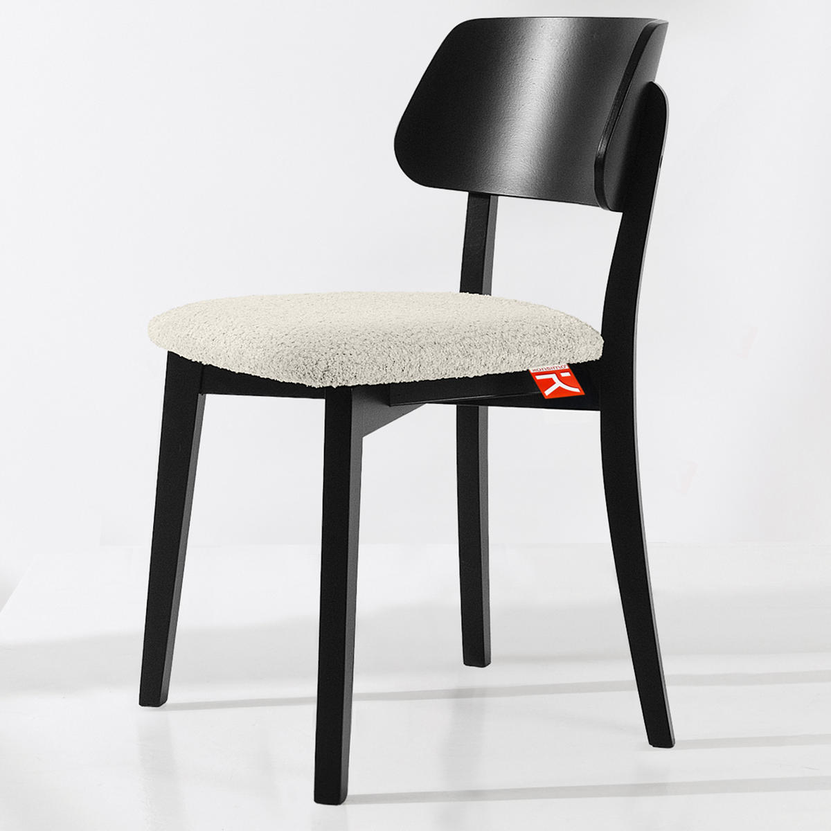 HOLZSTUHL VINIS Esszimmerstuhl, 2-er Set, Bouclé - Schwarz/Weiß, Holz/Textil (47/80.5/45cm) - KONSIMO®