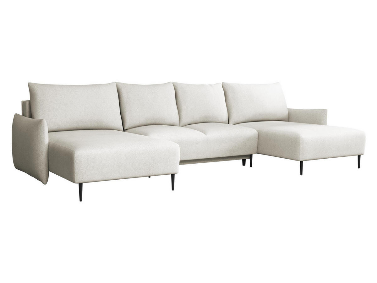 WOHNLANDSCHAFT Santi U - Creme/Schwarz, Holz/Textil (328/88/160cm) - MIRJAN24