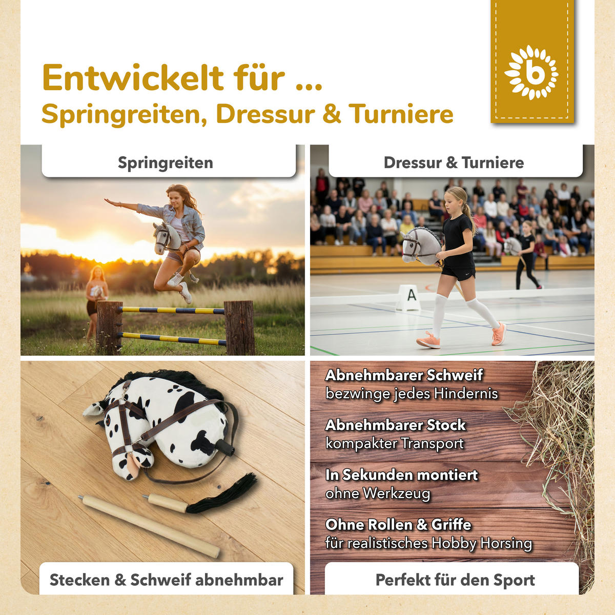 HOBBY-HORSE Schecke - Größe M - Schwarz, Textil (35/79cm) - Bieco Spielwaren