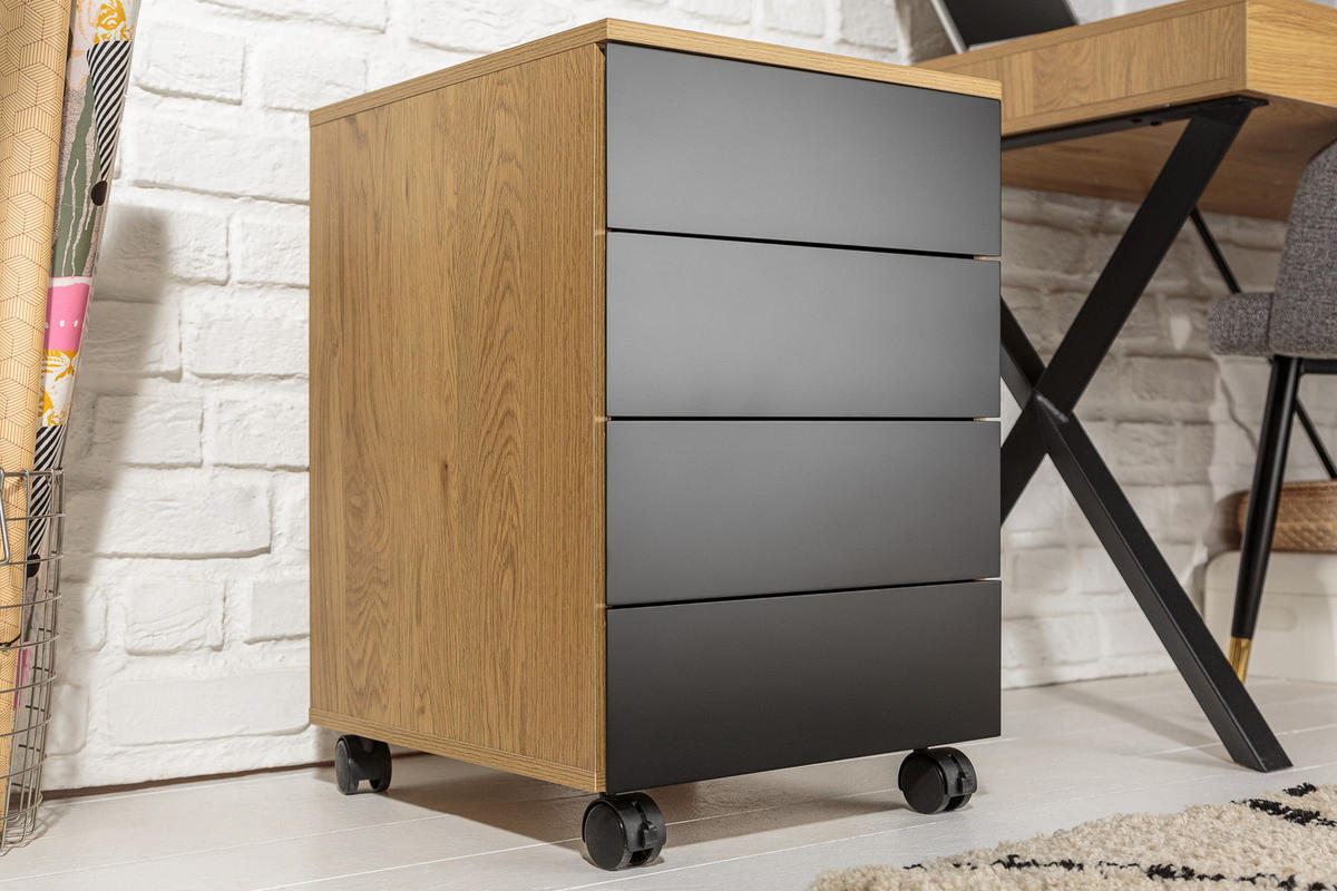 ROLLCONTAINER STUDIO Schichtholz Natur 60 cm - Schwarz/Naturfarben, Holzwerkstoff (40/61/45cm) - riess-ambiente