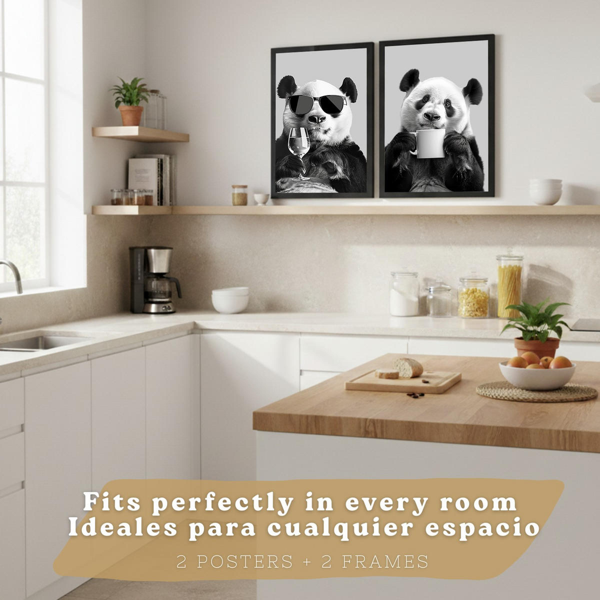 PLAKAT Sada 2 Panda Bears A4 Černý rám - černá, papír (29.7/1/21cm) - Nacnic