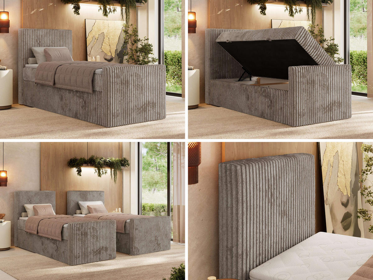 BOXBETT TILIANO DUO 90/200 - Hellbraun Cord - H4 - Topper T25 - Links Seite - Hellbraun, Textil (90/200cm) - MKS