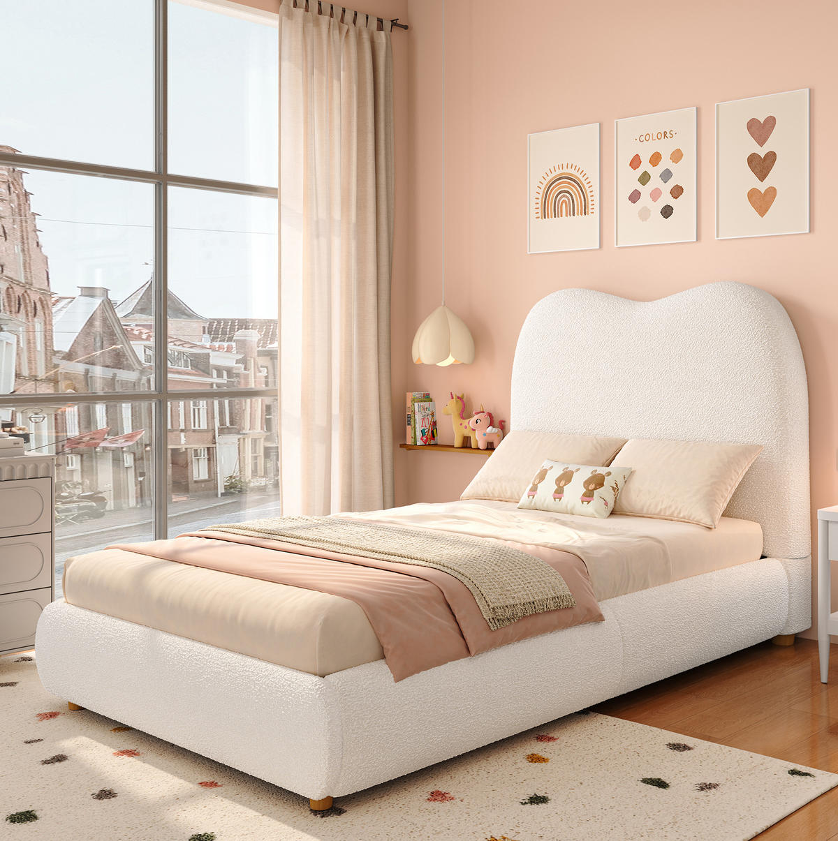 KINDERBETT 90/200 cm aus Bouclé mit Stauraum und Lattenrost Beige - Beige, Textil (90/200cm) - Modenvie