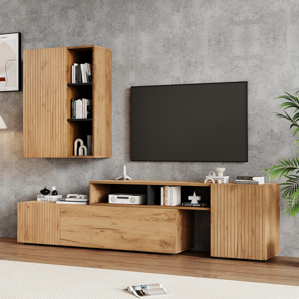 TV-WOHNWAND längenverstellbar 174-265 cm Holzfarbe/Schwarz 2-tlg. - Braun, Holzwerkstoff (35/122/173.5cm) - Beauniv