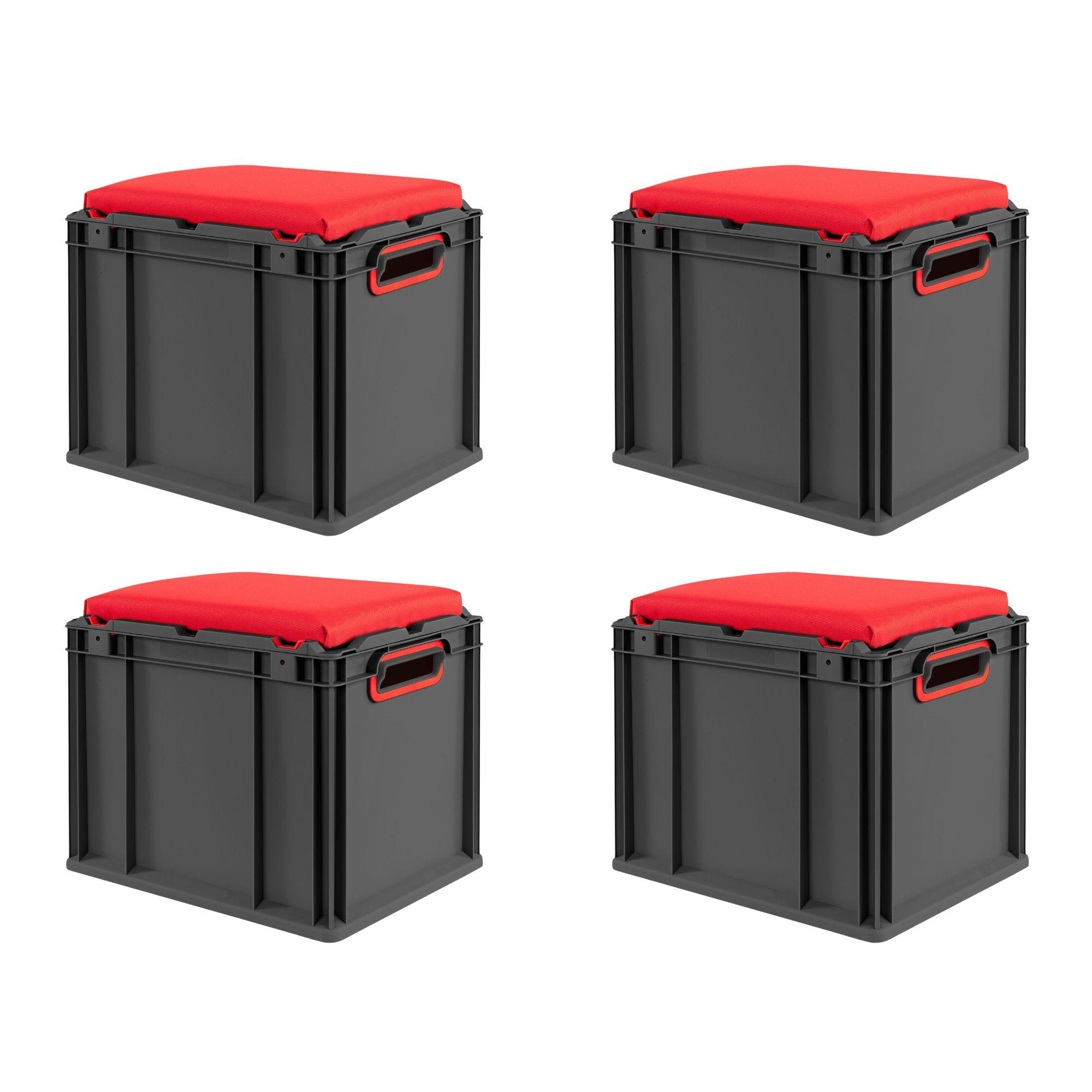 EUROBOX 4x NextGen Seat Rot, HxBxT 36,5x30x40cm, 30 Liter, Griffe offen, Schwarz - Schwarz, Kunststoff (30/36.5/40cm) - PROREGAL