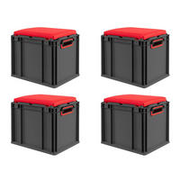 EUROBOX 4x NextGen Seat Rot, HxBxT 36,5x30x40cm, 30 Liter, Griffe offen, Schwarz - Schwarz, Kunststoff (30/36.5/40cm) - PROREGAL