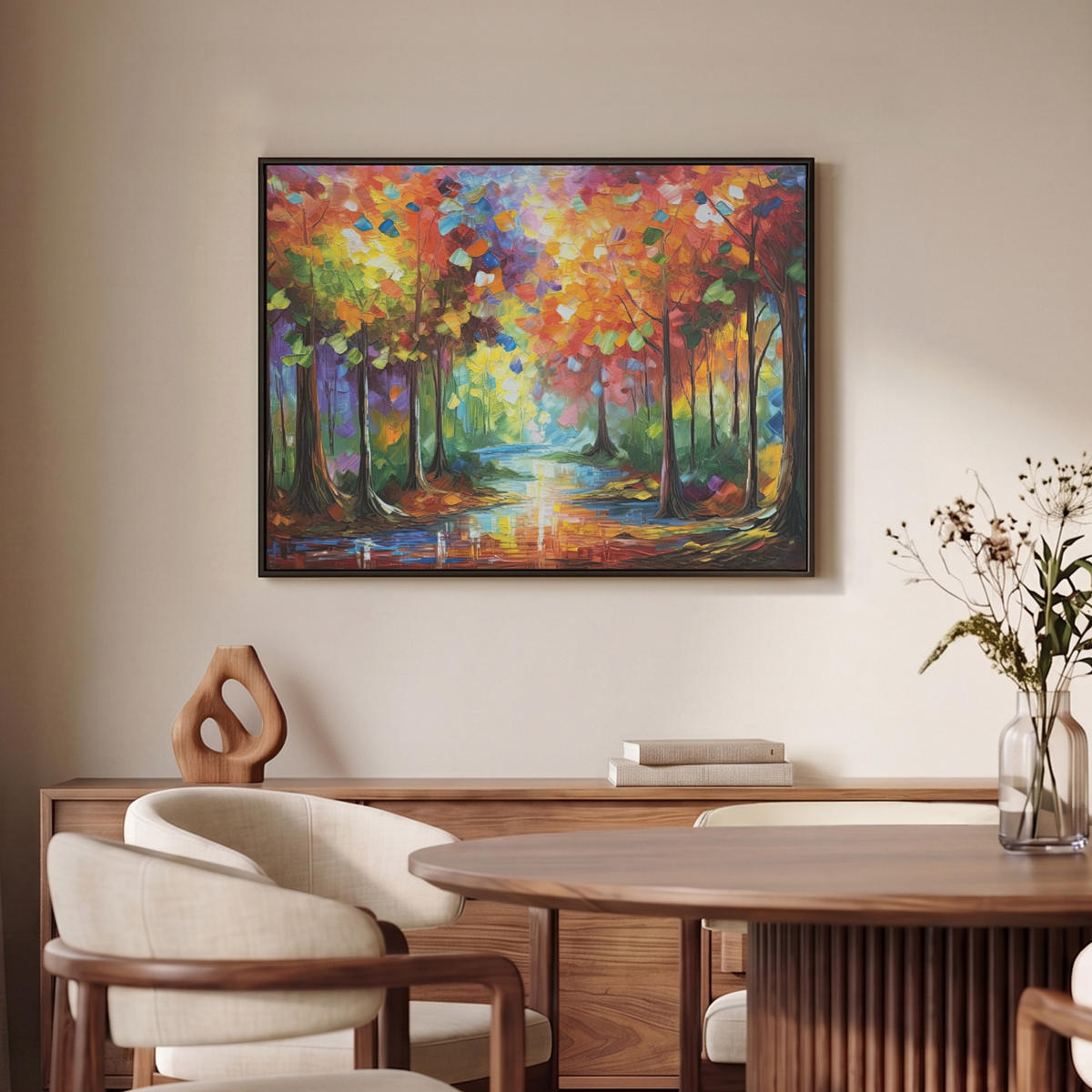 LEINWAND Bilder mit Rahmen - Landschaft - Wald - Farben - Natur - 80x60 - Multicolor, Textil (80/60cm) - MuchoWow