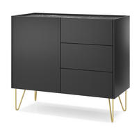 KOMMODE 97 Olven mit 3 Schubladen, goldene Beine, Schwarz - Goldfarben/Schwarz, Holz/Metall (97/83/37cm) - Emporius