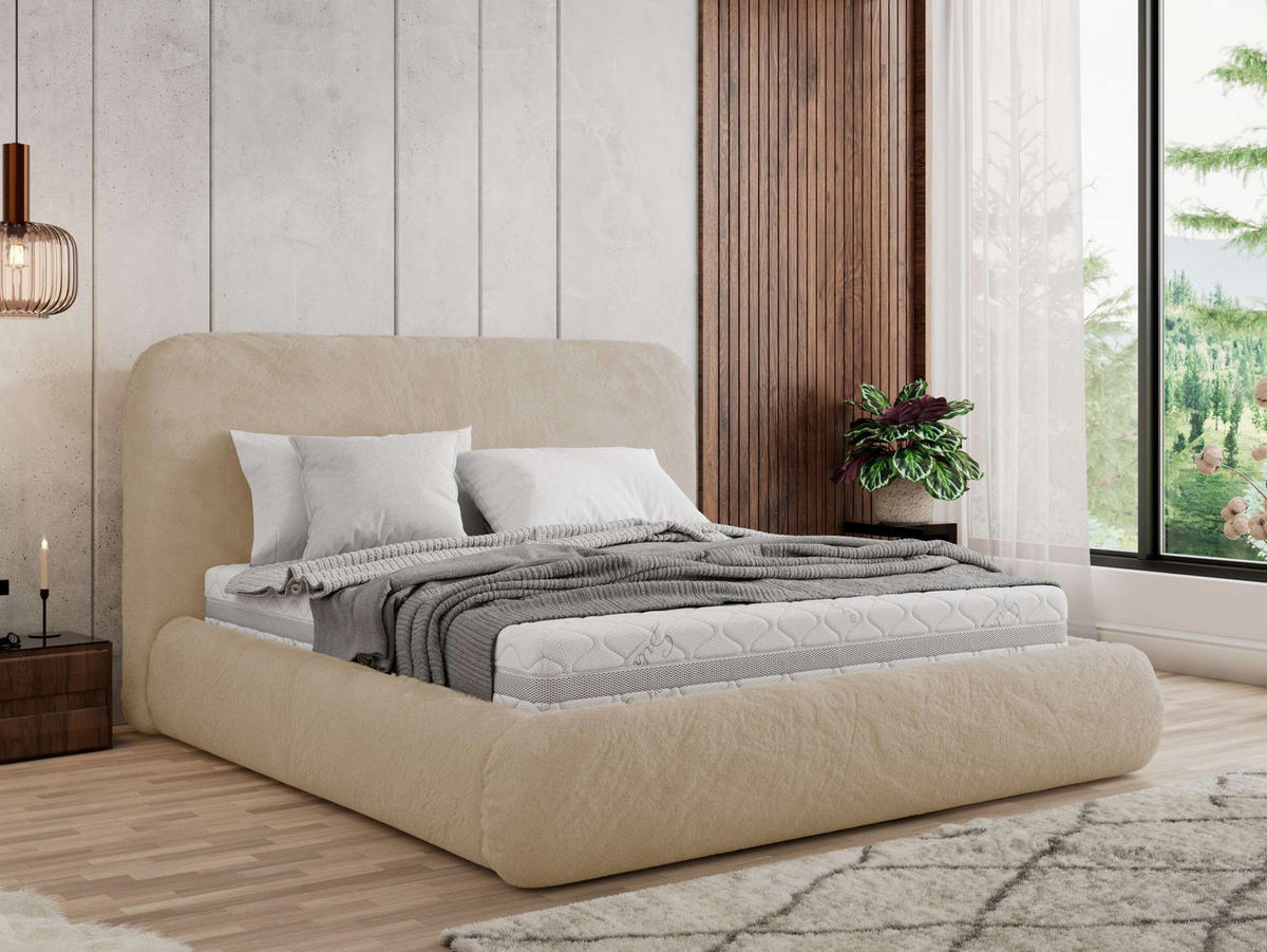 POLSTERBETT BENEA CLASSIC 200/200 - Creme Plüsch - ohne Matratze - Creme, Textil (200/200cm) - MKS