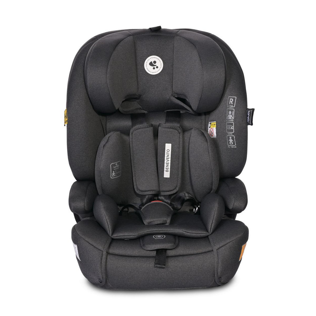 KINDERSITZ i-Size Benevento schwarz (76-150 cm) Isofix, Kopfstütze verstellbar - Schwarz, Kunststoff (46/57/58cm) - Lorelli