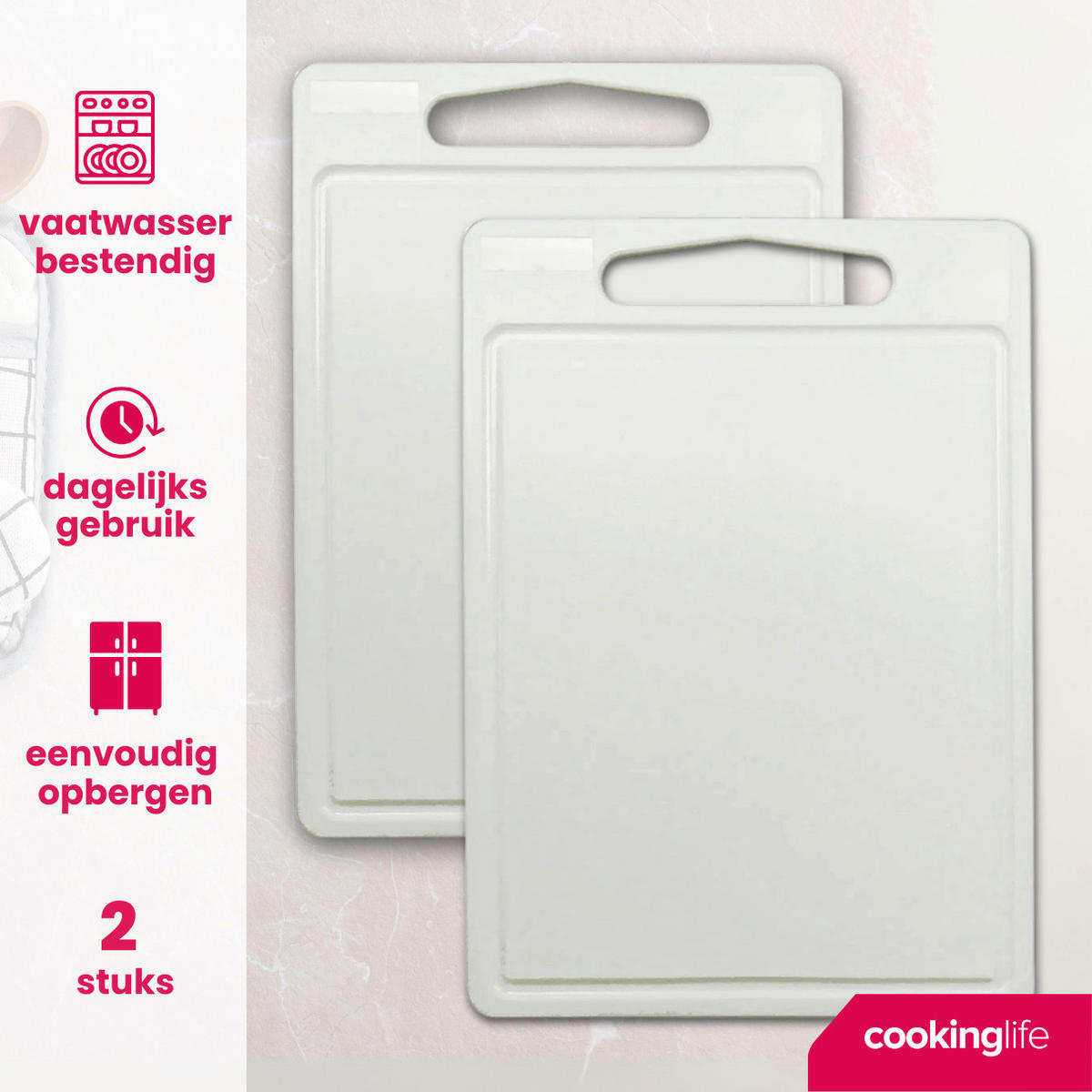 SCHNEIDEBRETT -Set mit Saftgrube - 35x25x0,85 cm - Weiß - 2 Stück - Weiß, Kunststoff (25/35cm) - Cookinglife