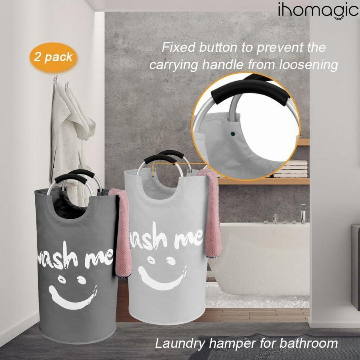 WÄSCHEKORB 2er Set 95L faltbar dunkelgrau/hellgrau 38x38x72cm - Multicolor, Textil (38/72/38cm)