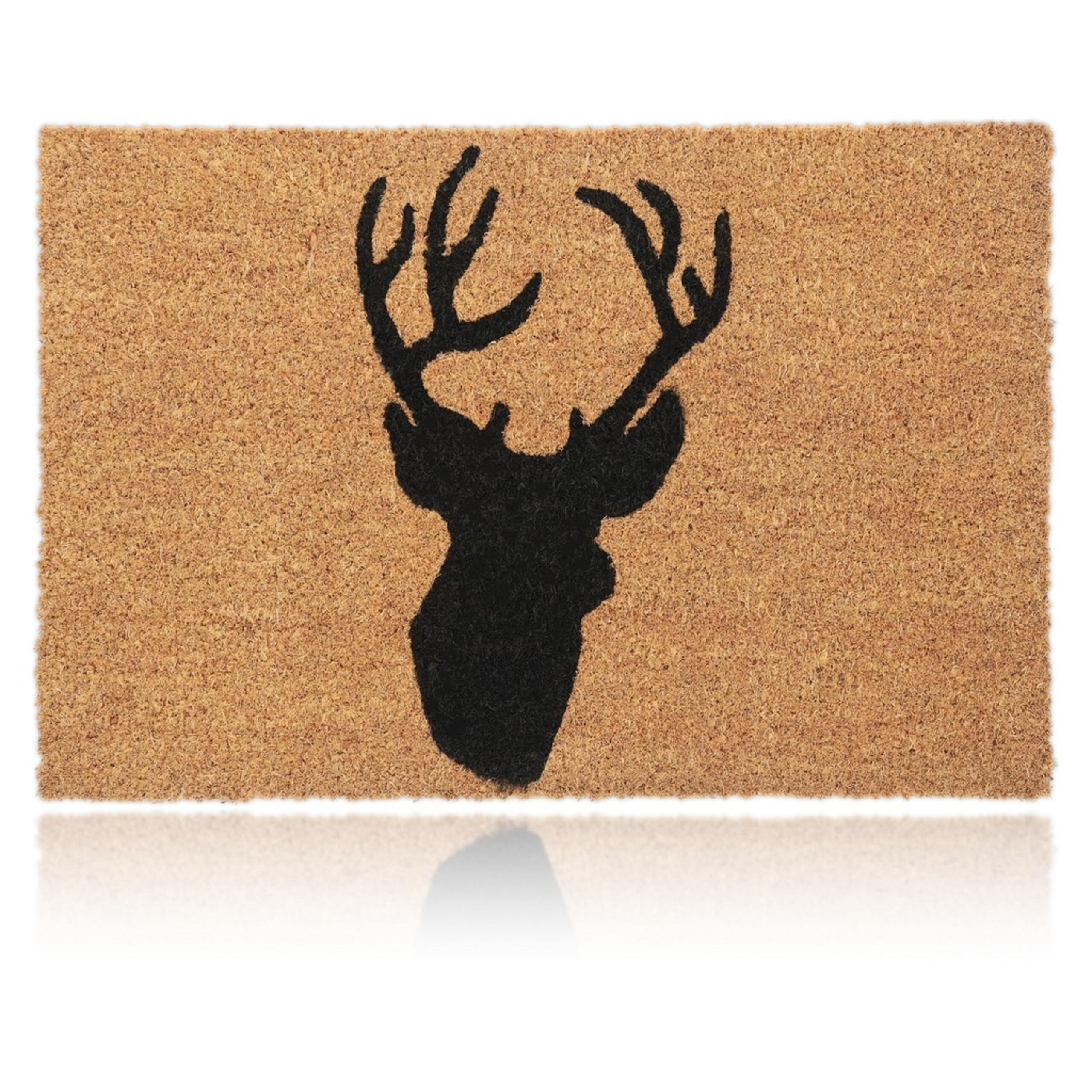PREȘ Natural Negru fibră de cocos motiv cerb - maro deschis, material plastic/material textil (60/40cm) - Relaxdays