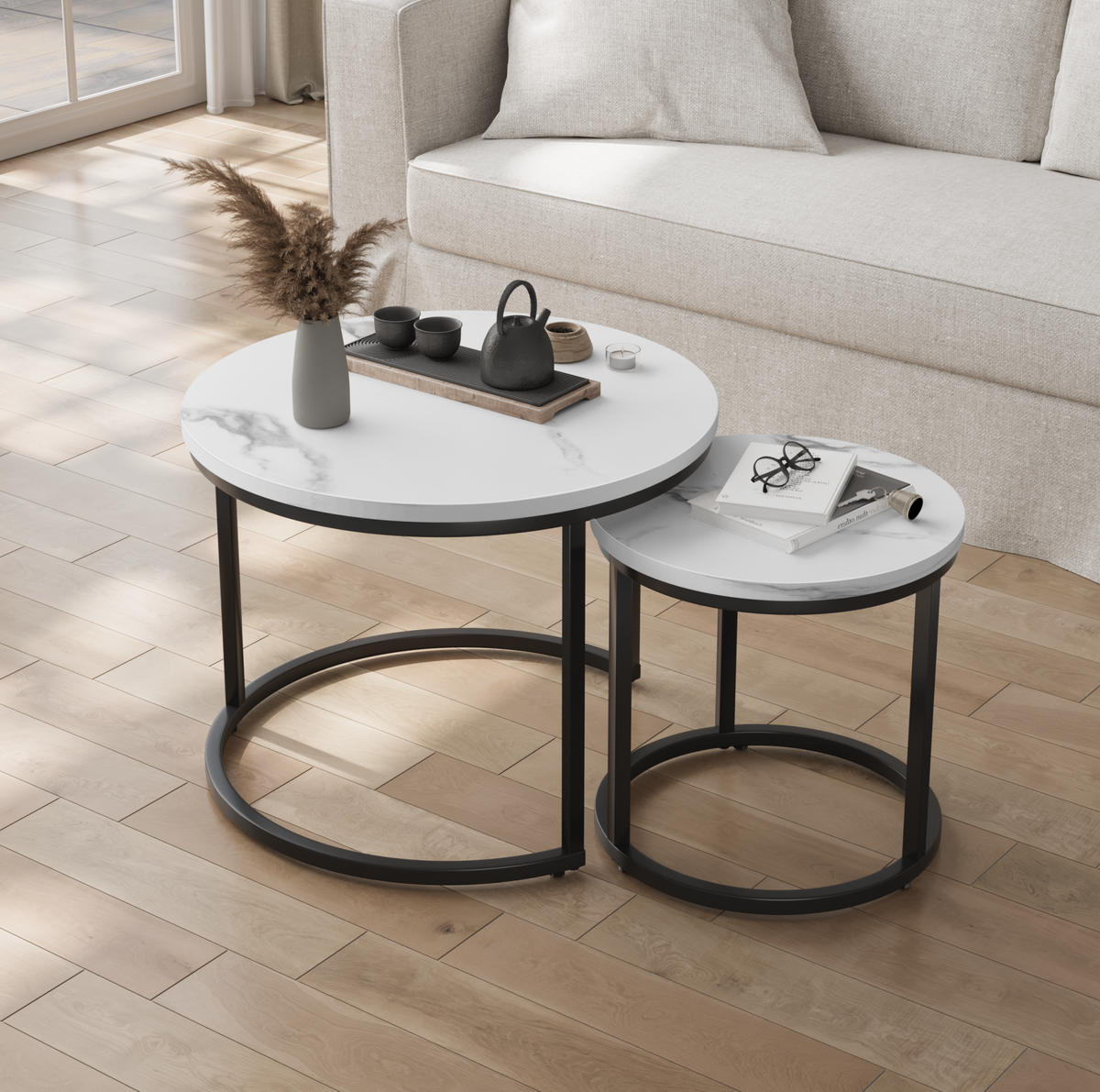 COUCHTISCH 2er-Set verschachtelbar rund Metall Weiß - Weiß, Metall (60/60/45cm) - Meubliv
