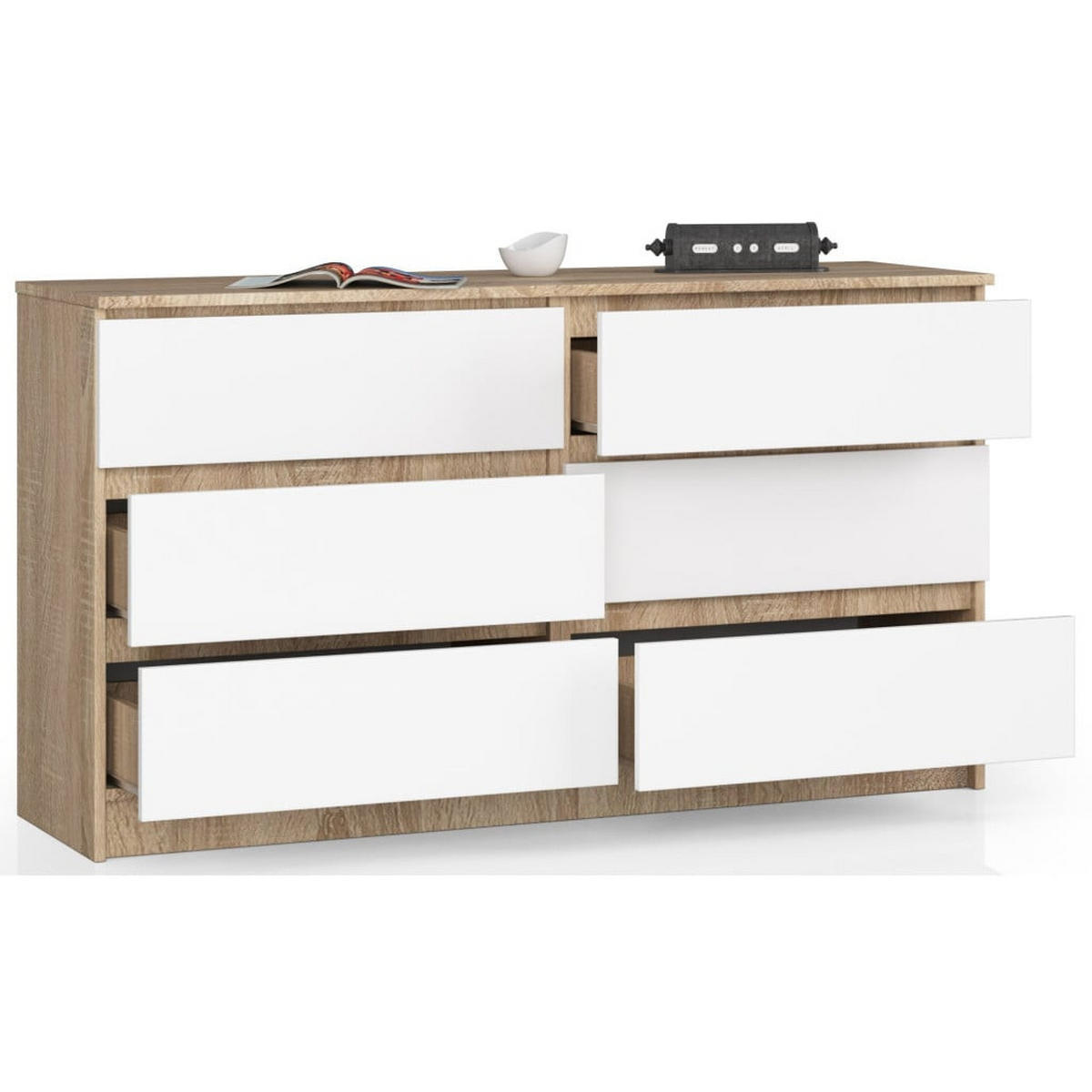 KOMMODE Eiche Sonoma, Weiß 77/138/40 - Weiß, Holzwerkstoff (138/77/40cm) - RAUMHIRSCH FURNITURE