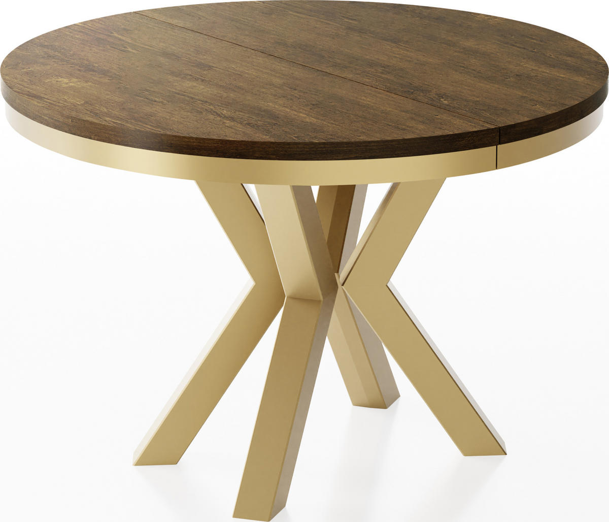 ESSTISCH Clara Gold runder ausziehbarer, Lefkas Eiche 120-200/120/76 cm - Alteiche/Goldfarben, Holzwerkstoff/Metall (120/120/76cm) - WFL GROUP