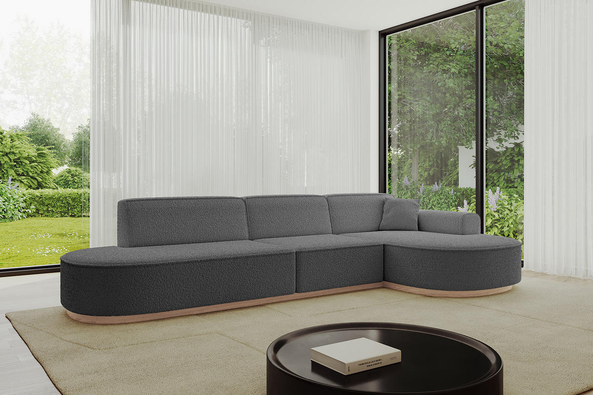 ECKSOFA Ottomane Rechts MARI-L2-v1 - 328x171x83 cm Grau Bouclé - Grau, Holzwerkstoff/Textil (171/328cm) - ALTDECOR