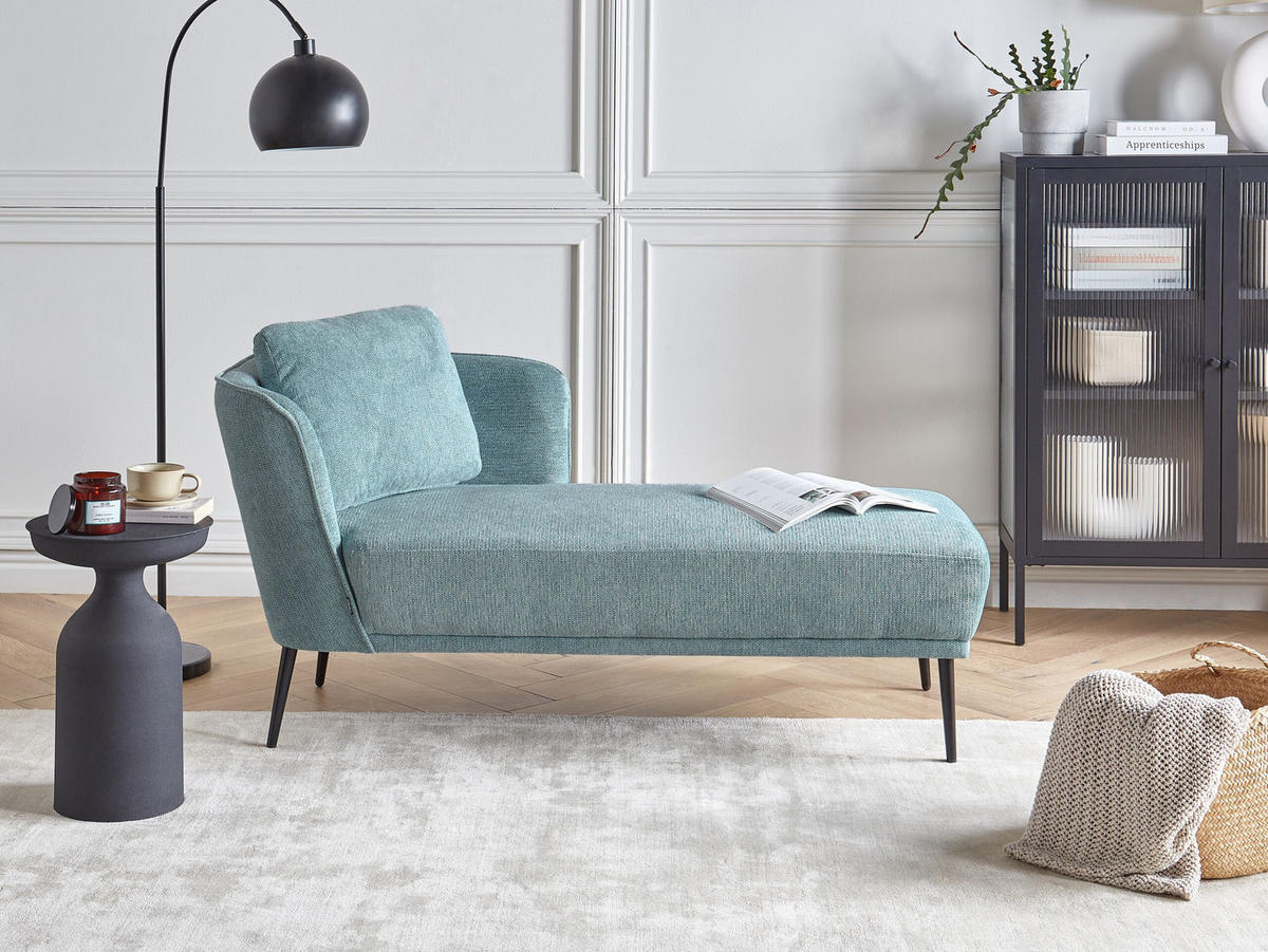ČALOUNĚNÉ LEHÁTKO CHAISE LONGUE LEVOSTRANNÉ Látka Modré Artheze - modrá/černá, textil (148/70/64cm) - Beliani