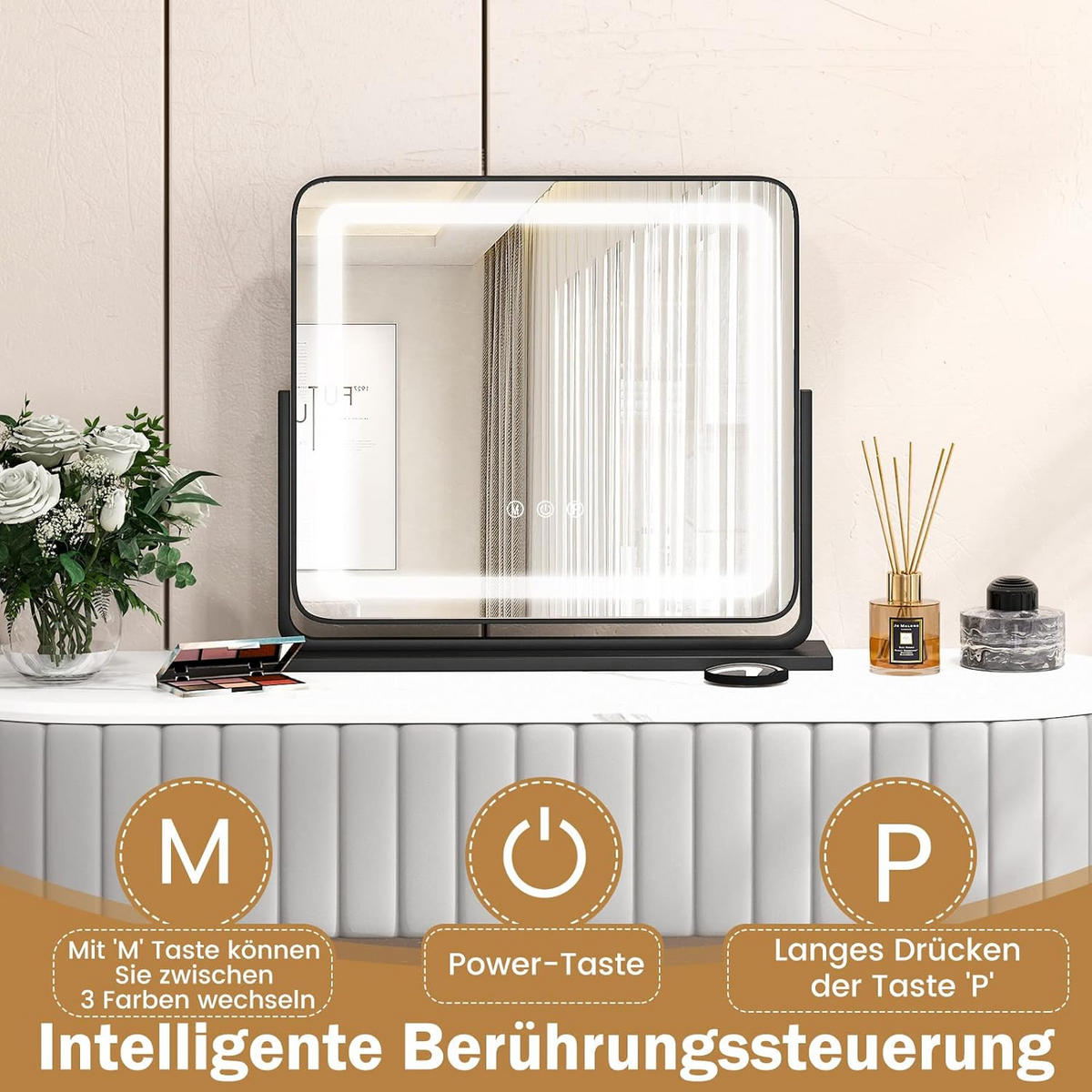 SPIEGEL hollywood mit 3 lichtfarben Silber - Silberfarben, Metall (12/48/56cm) - COSTWAY