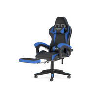 GAMING-STUHL höhenverstellbar, Fußstütze, Lendenkissen – Schwarz/Blau - Blau, Leder (50/134/50cm) - Rattantree