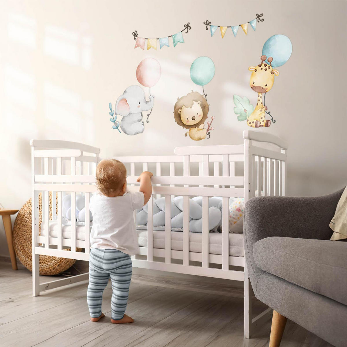 WANDAUFKLEBER 100x153cm - Tiere mit Luftballons - Multicolor, Kunststoff (100/153/0.1cm) - Wallfluent