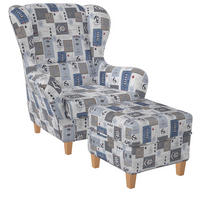 OHRENSESSEL Sofia Relaxsessel mit Hocker | Design Patchwork maritime Motive - Blau/Blaugrau, Textil (92/68/95cm) - Supellex