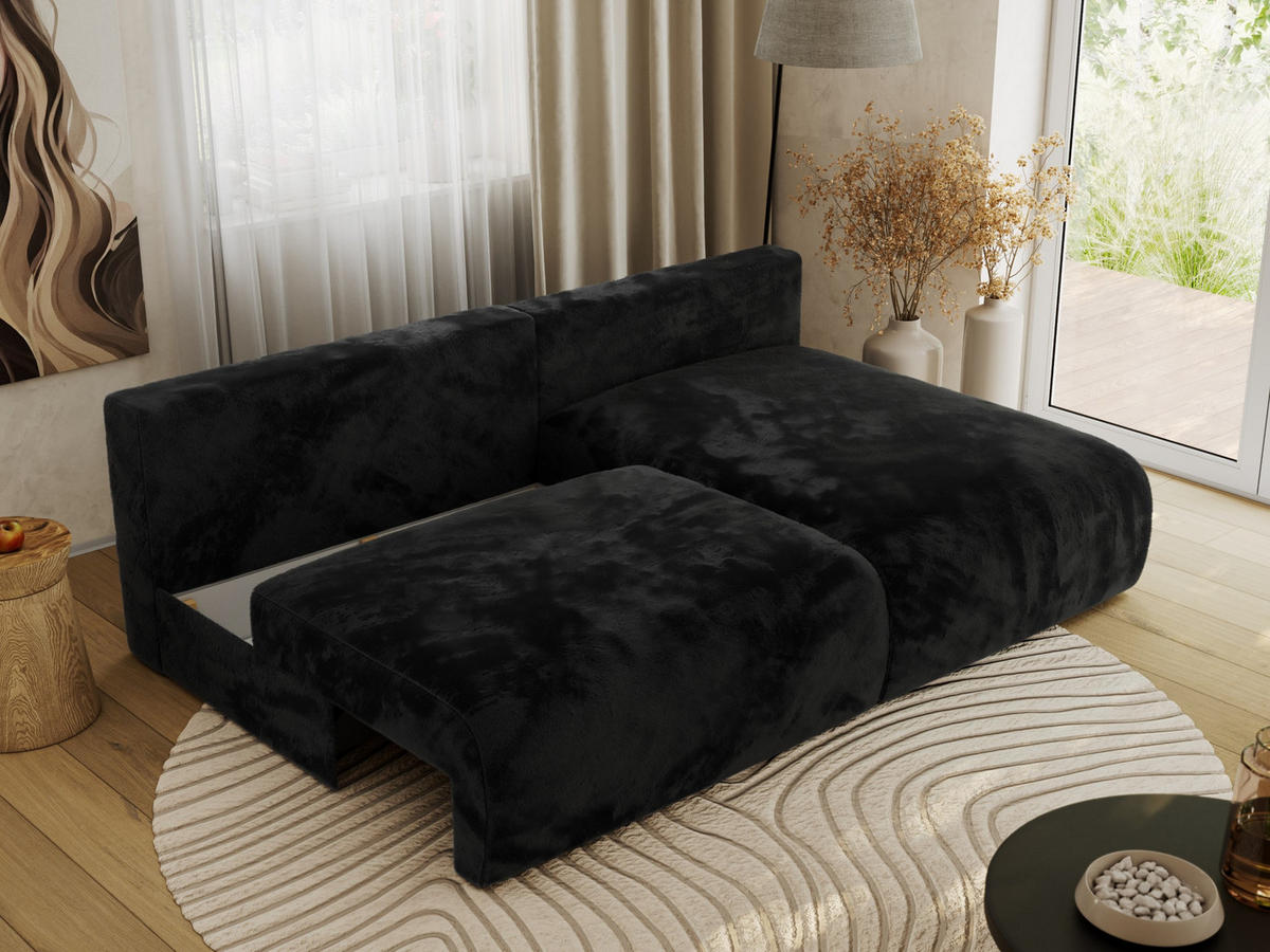 ECKSCHLAFSOFA VIVO L Schwarz Plüsch - rechts - Schwarz, Kunststoff/Textil (150/223cm) - MKS