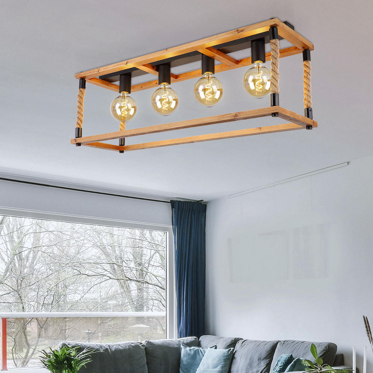 DECKENLEUCHTE VERNON Holzoptik Braun - Braun, Holz (75/25/31cm) - Globo Lighting