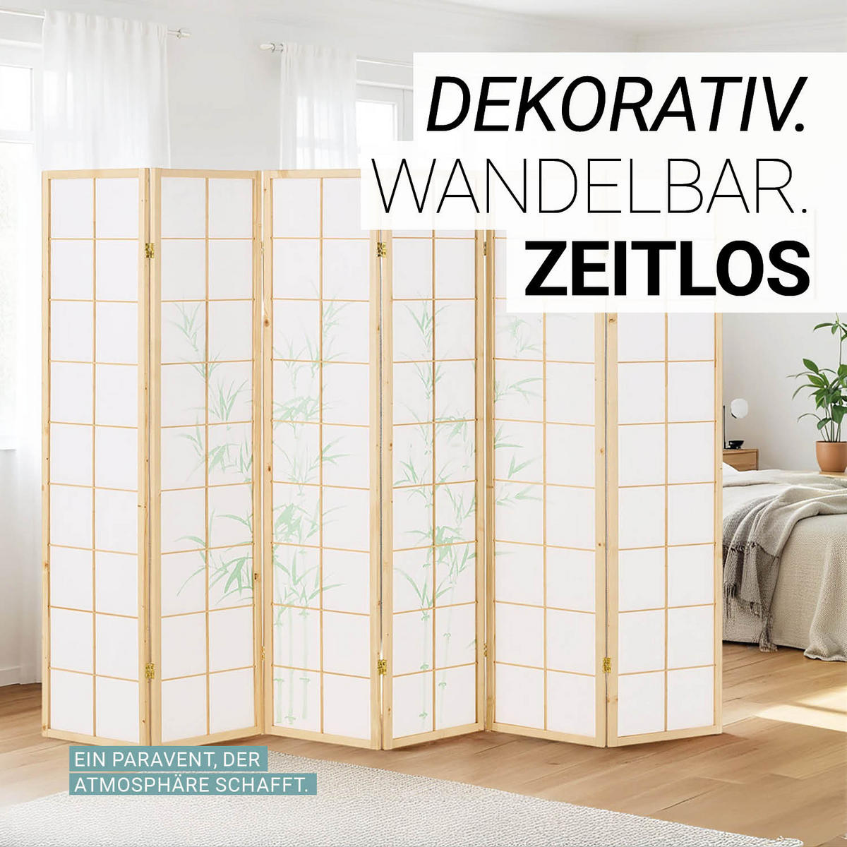 PARAVENT 264/179 cm Natur Holz Shoji Bambus - Naturfarben, Holz (220/175/2cm) - Homestyle4u
