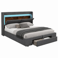 POLSTERBETT mit Stauraum, LED und USB 140x200 cm Leinen Grau - Grau, Metall (140/200cm) - Meubliv