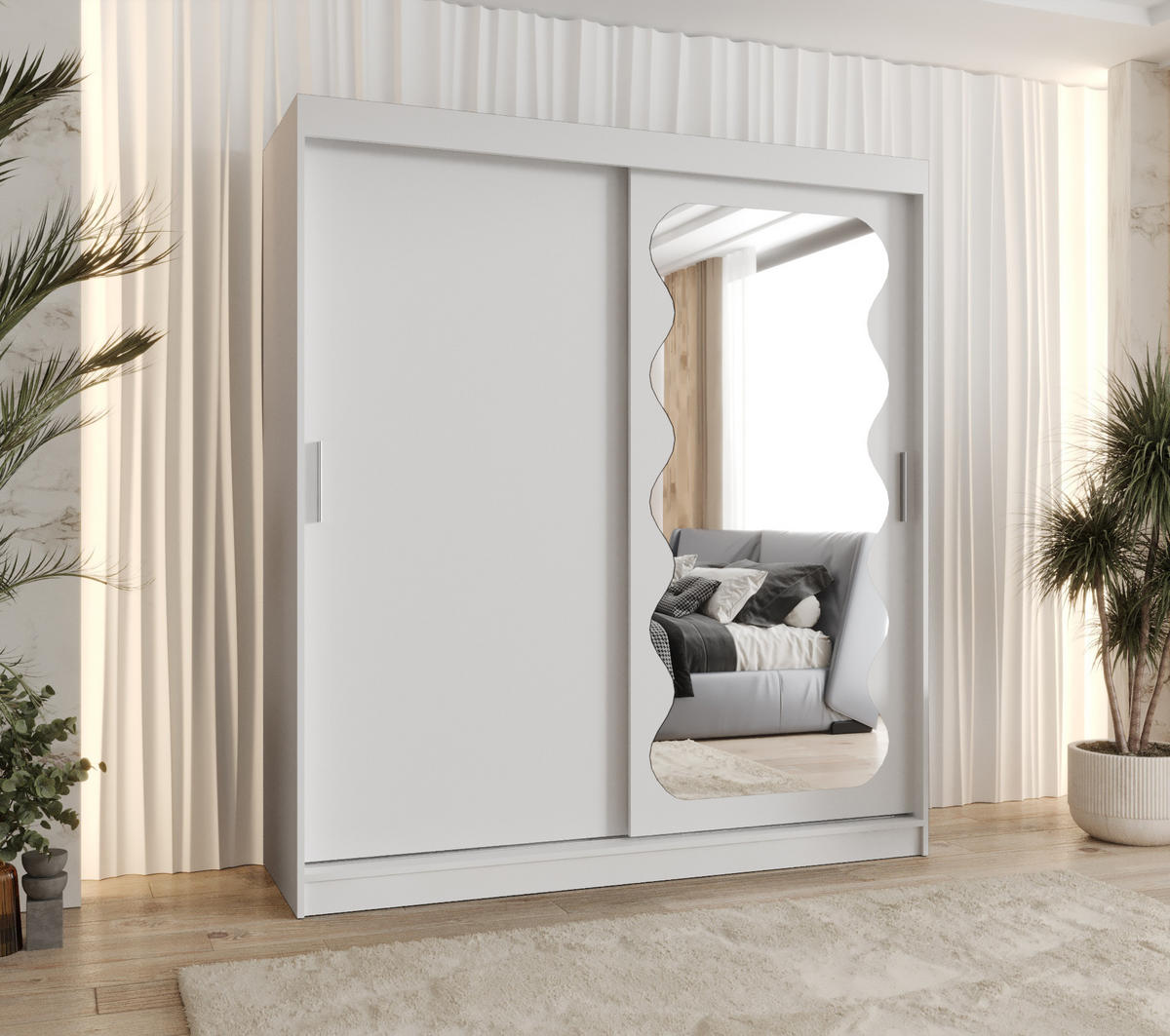 SCHWEBETÜRENSCHRANK 200/180/62 2-türig - Silberfarben/Weiß, Holz (180/200/62cm) - MÖBEL KRYSPOL