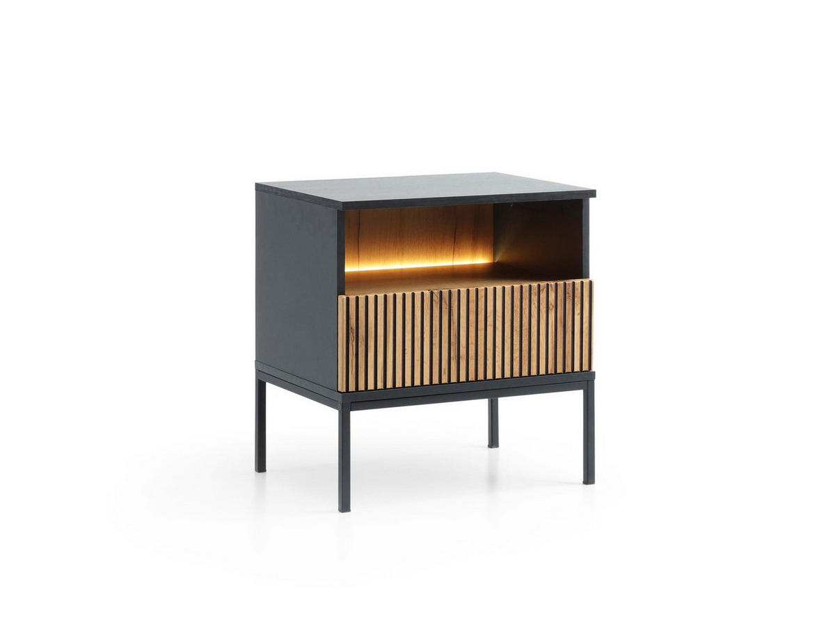 NACHTTISCH - Sentino S54 1 LED - Schwarz, Holzwerkstoff/Metall (54/56/39cm) - Möblo