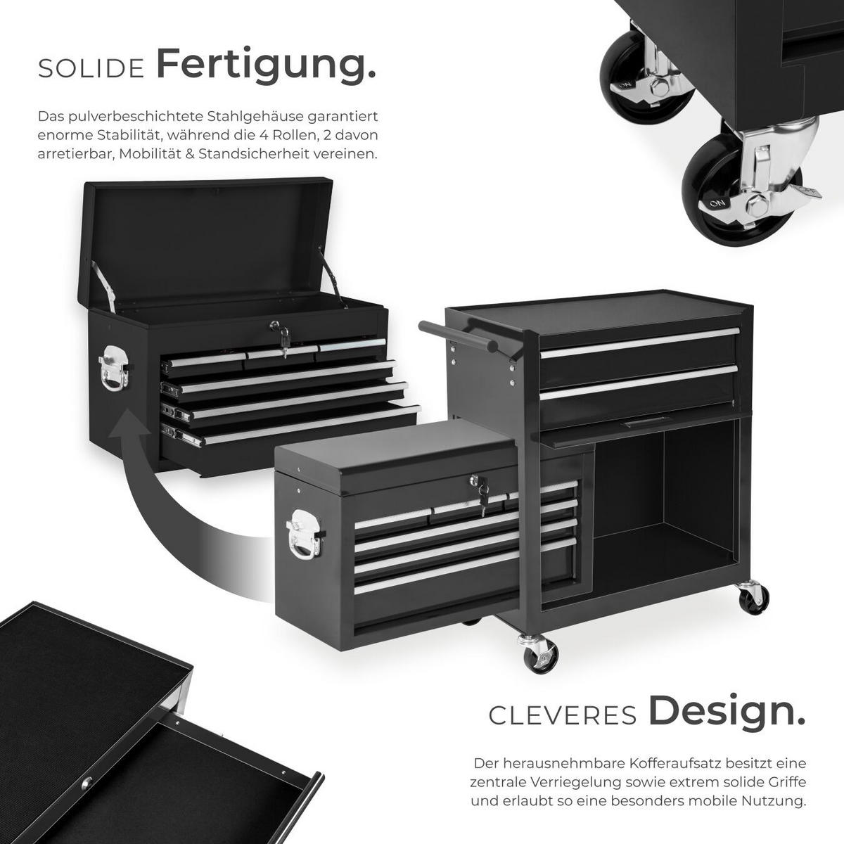 WERKZEUGWAGEN ,Rollen Ø 100 mm,schwarz - Schwarz, Metall (33/110/69cm) - tectake