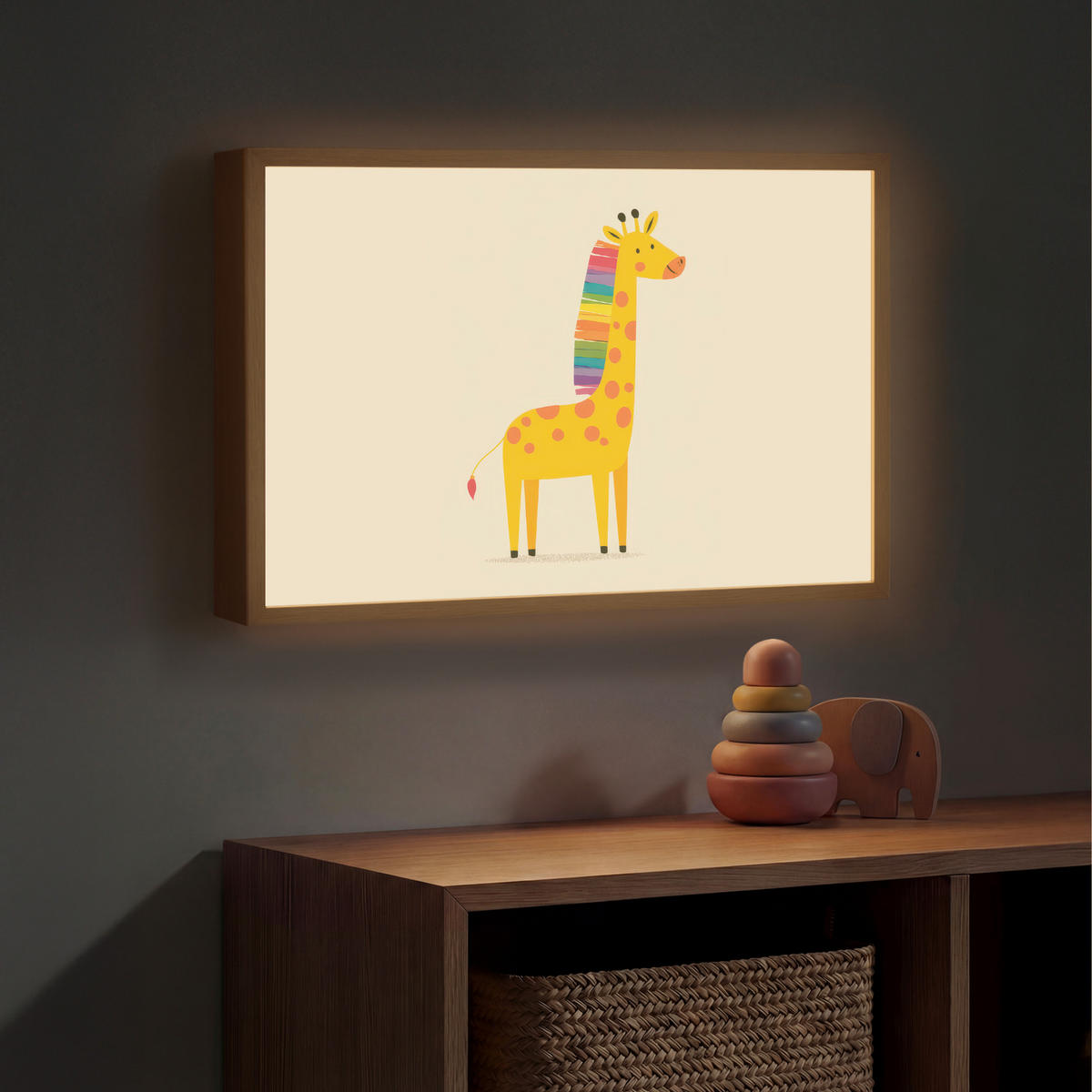 NÁSTĚNNÁ LAMPA S AKUMULÁTOREM Žirafa - Duhová hříva - béžová 60x40 cm - béžová, kompozitní dřevo (60/40/8cm) - OnlyWow