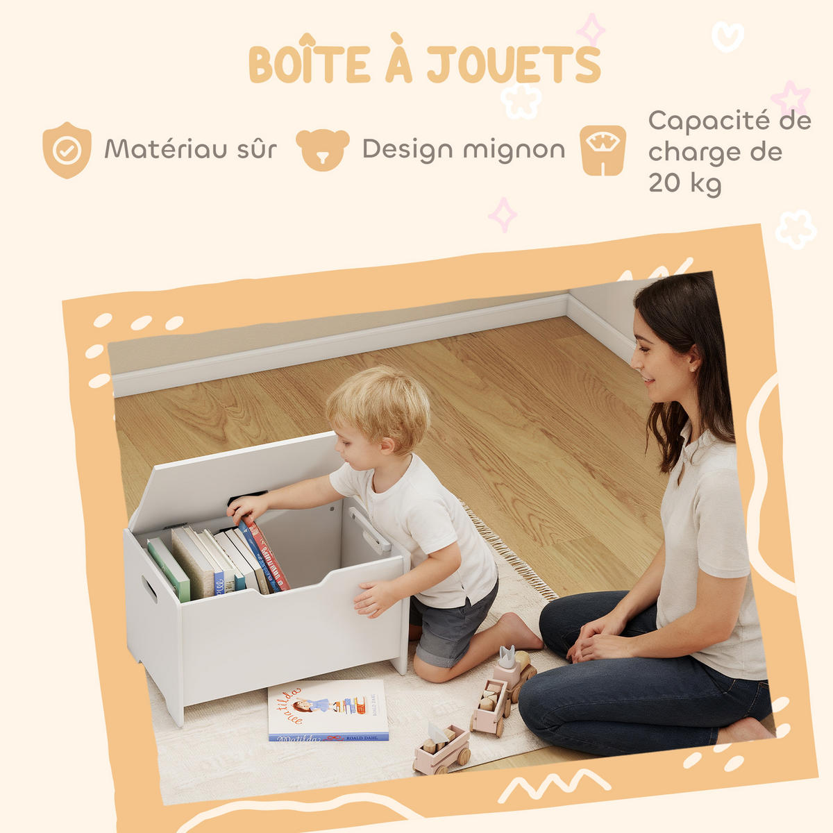 SPIELZEUGTRUHE DE-17274 Bärenform mit Sicherheitsscharnieren Weiß - Weiß, Holz (38/60cm) - ComfortXL